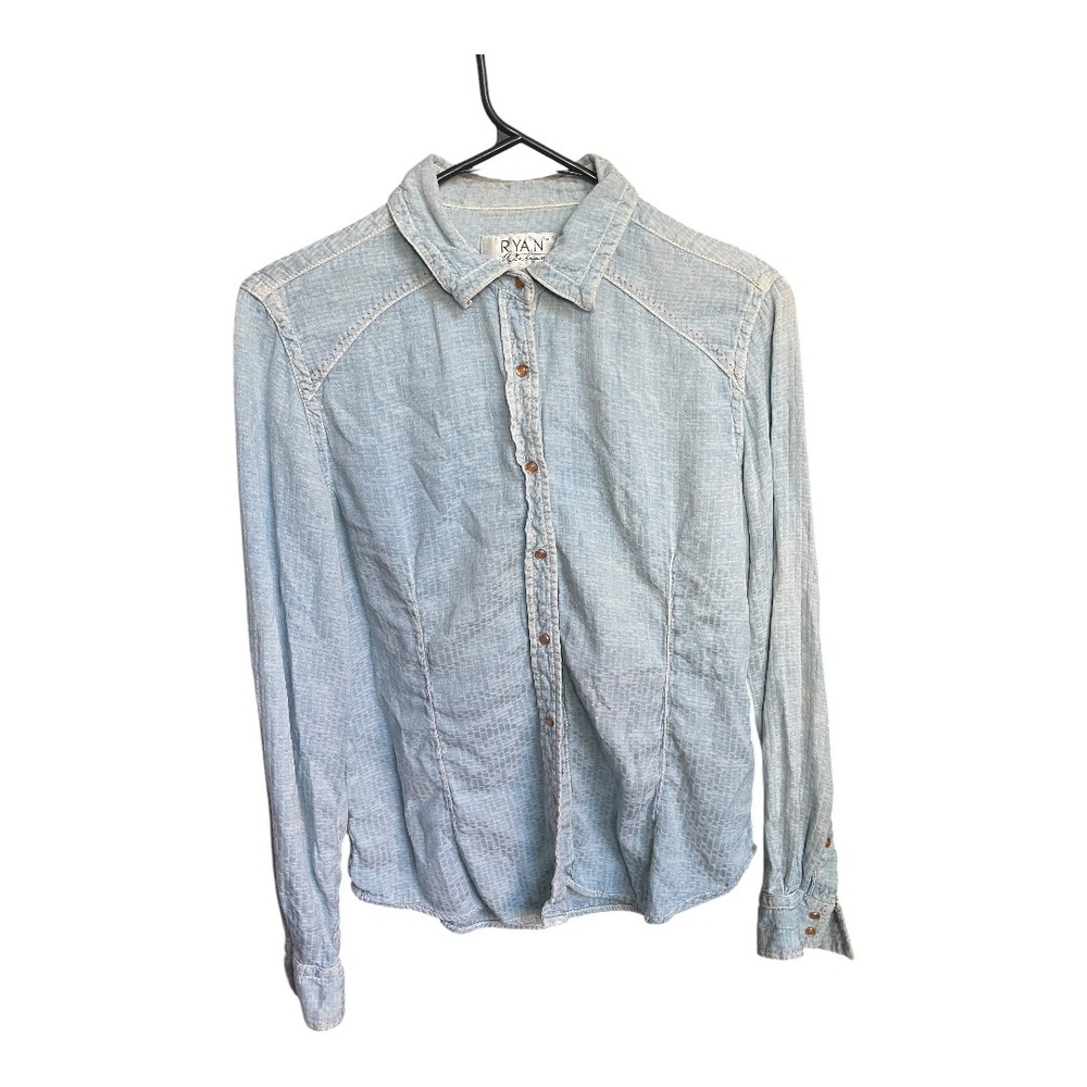Ryan Michael‎ Vintage Western Blue Silk Blend Snap Front Shirt M